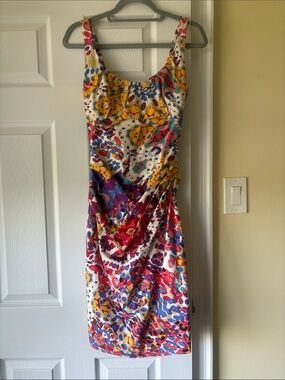 Suzi Chin for Maggy Boutique White Multicolor Floral Midi Sheath Dress